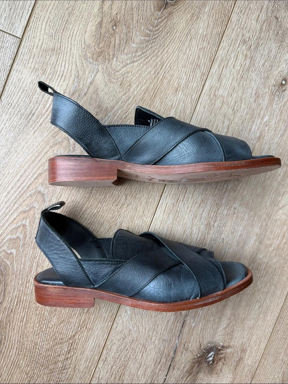Free People Black Leather Crisscross Slingback Sandals Size 38
